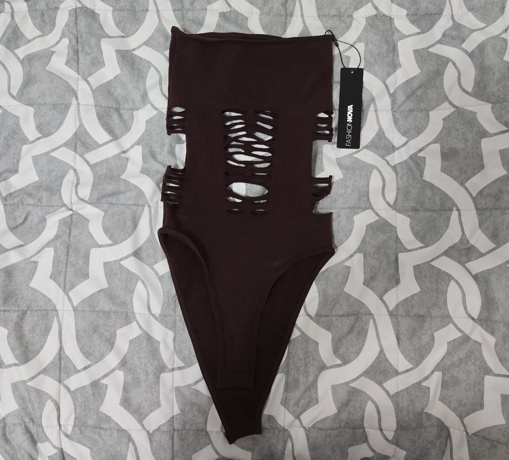 Fashion Nova Dark Brown Cutout Bodysuit